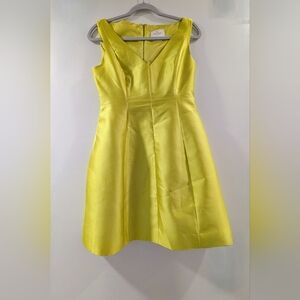 Kate Spade Yellow Green Satin V Neck Dress With Pockets